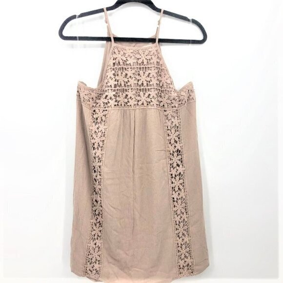 Socialite Tan Spaghetti Straps Crochet Lace Dress - Picture 1 of 2